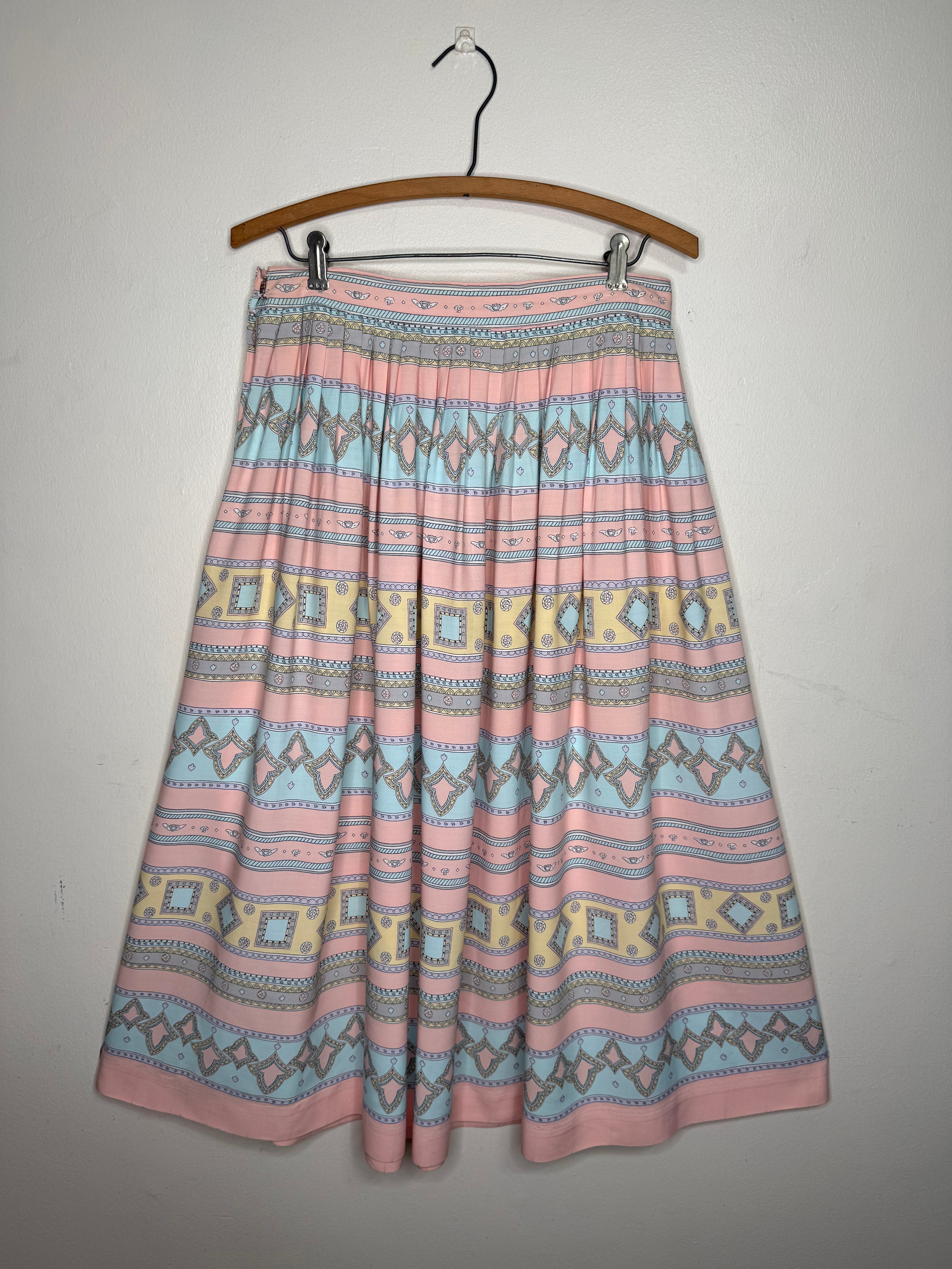 PINK PASTEL VINTAGE PATTERNED MIDI SKIRT