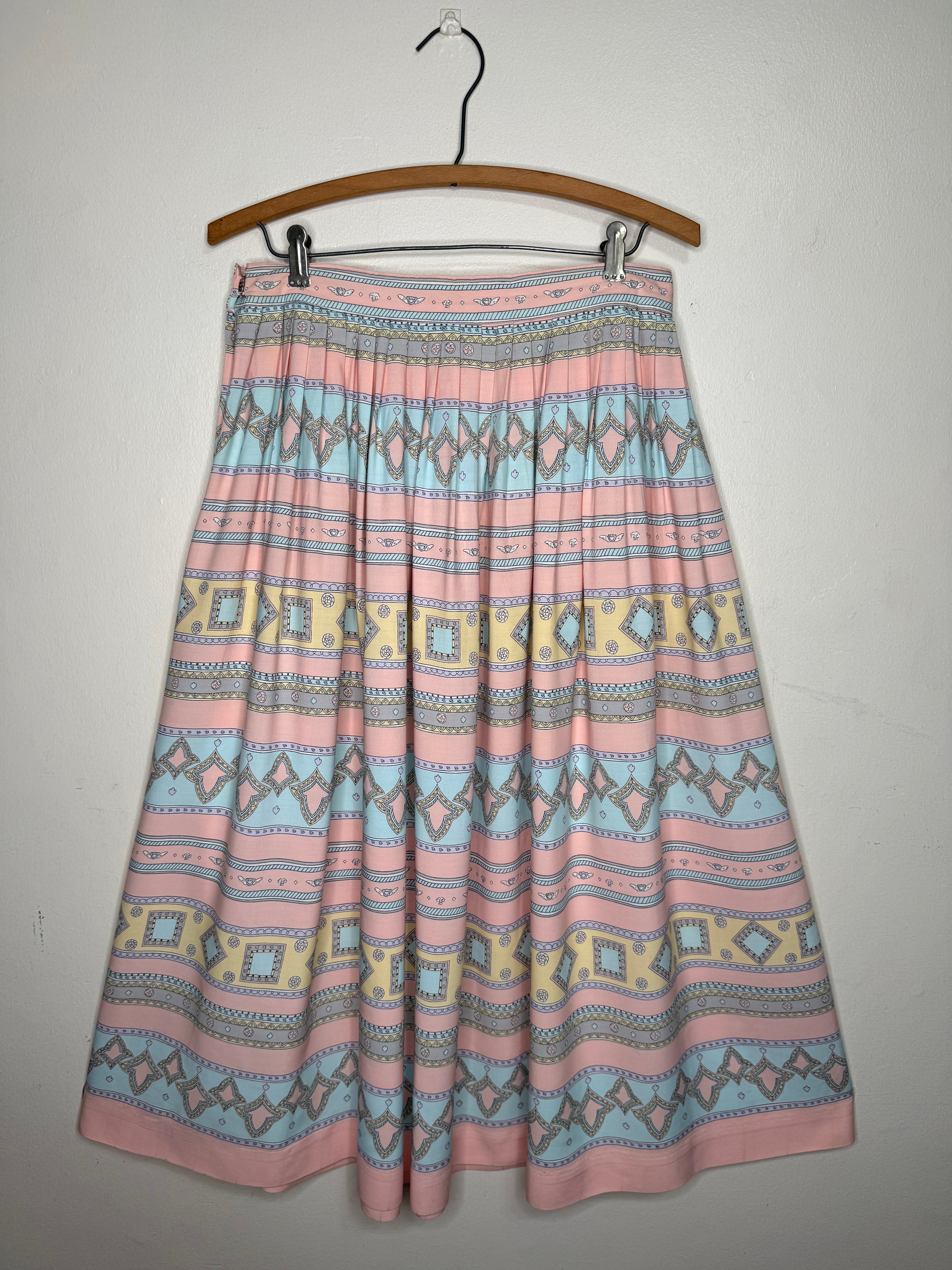 PINK PASTEL VINTAGE PATTERNED MIDI SKIRT