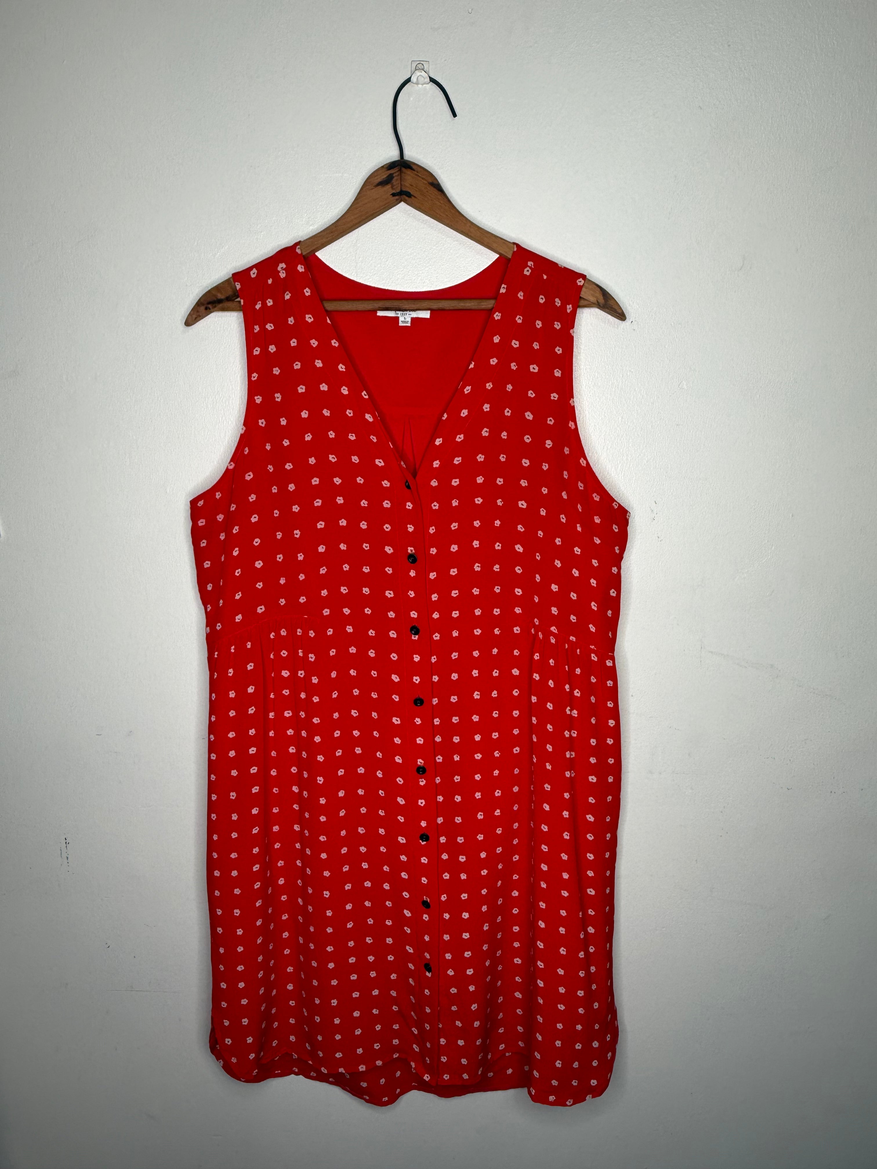 SILK RED FLORAL SLEEVELESS DRESS